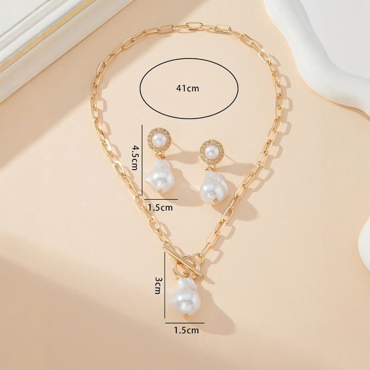 Baroque Pearl Pendant Earrings & Hollow Necklace - Flossy Mom