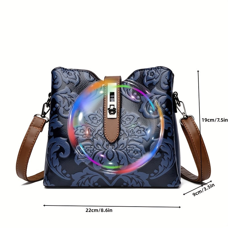 Glam Floral Print Handle Strap PU Leather Handbags - Flossy Mom