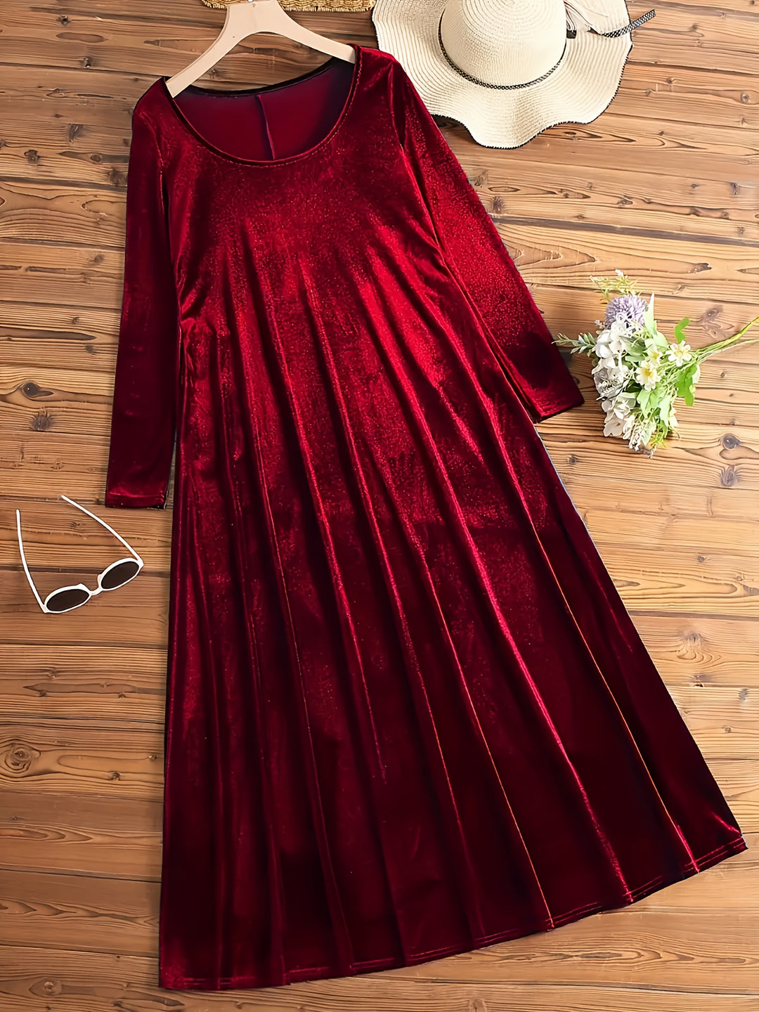 Long Sleeve Velvet Texture Fabric Slim-Fit Dresses - Flossy Mom