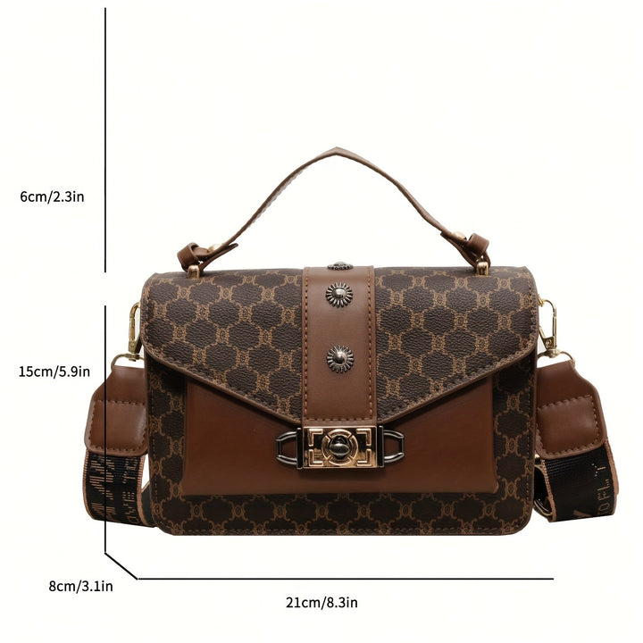 Straps Handle Lock Double Layer PU Leather Handbags - Flossy Mom