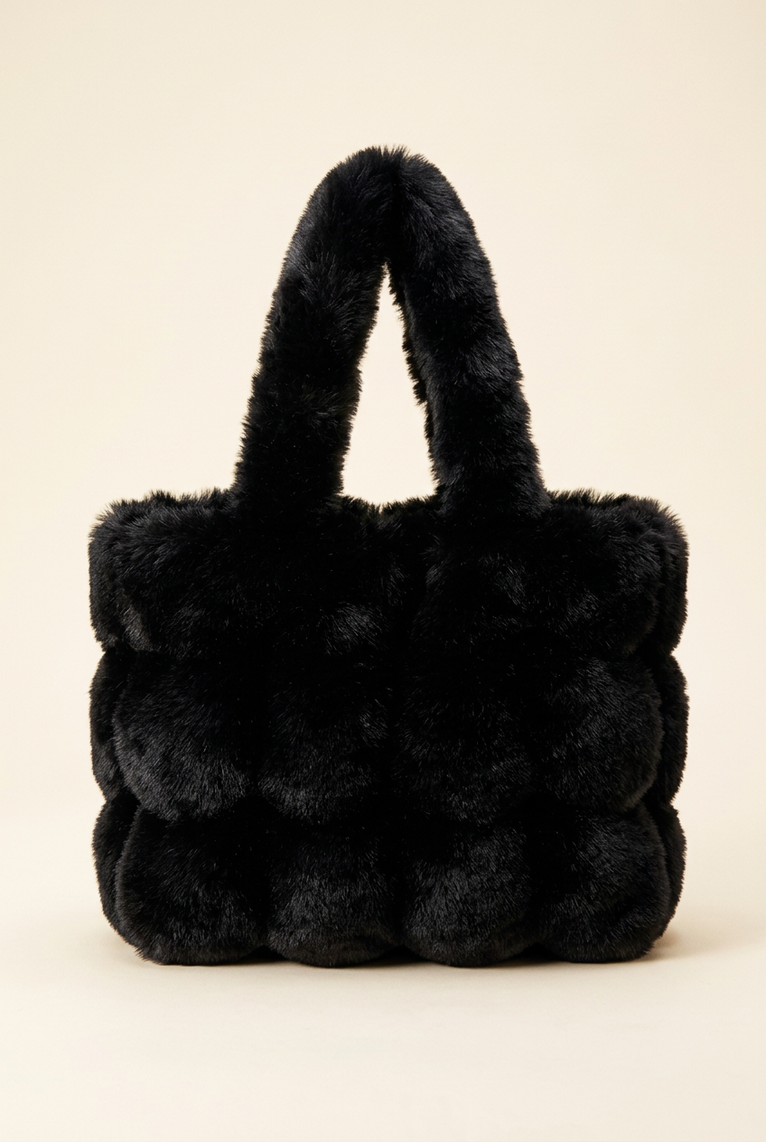 Black plush handbag, bag-only preview