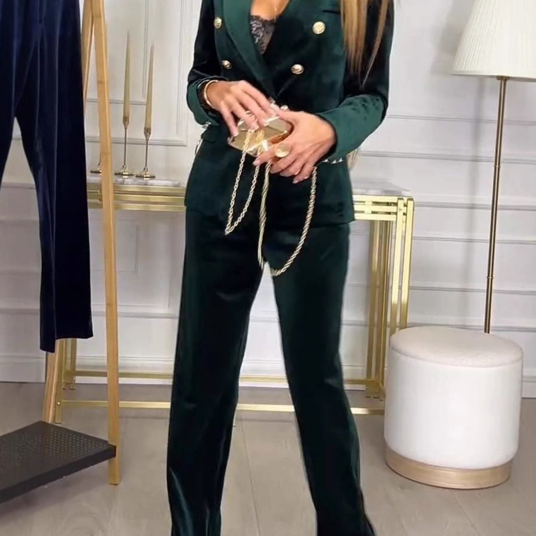 Classy Plus Size Velvet Suit- Double-breasted Blazer & Pants - Gen U Us Products