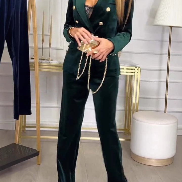 Classy Plus Size Velvet Suit- Double-breasted Blazer & Pants - Gen U Us Products