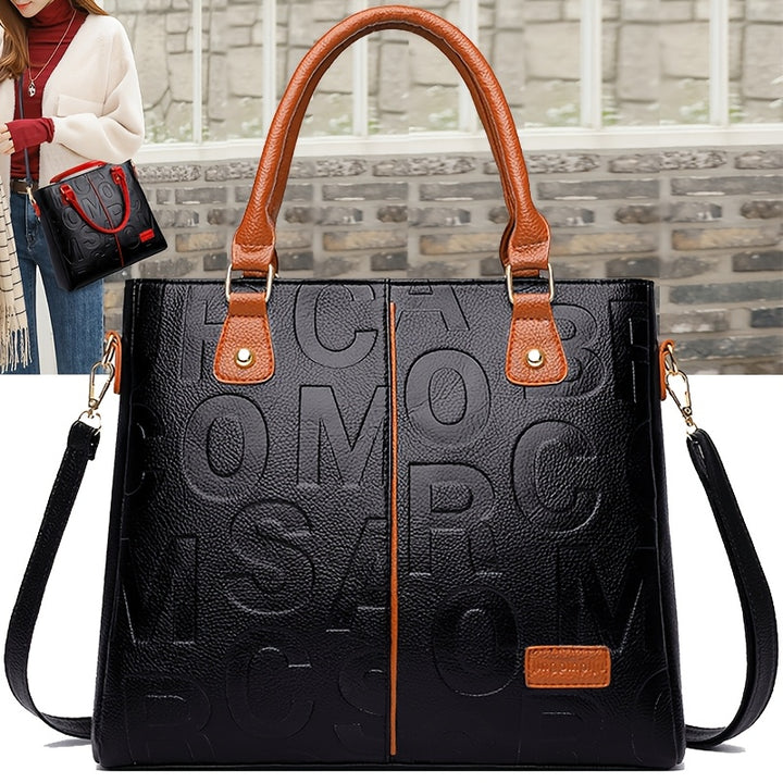 Top Handle Straps Zipper Letter Print PU Leather Handbags - Flossy Mom