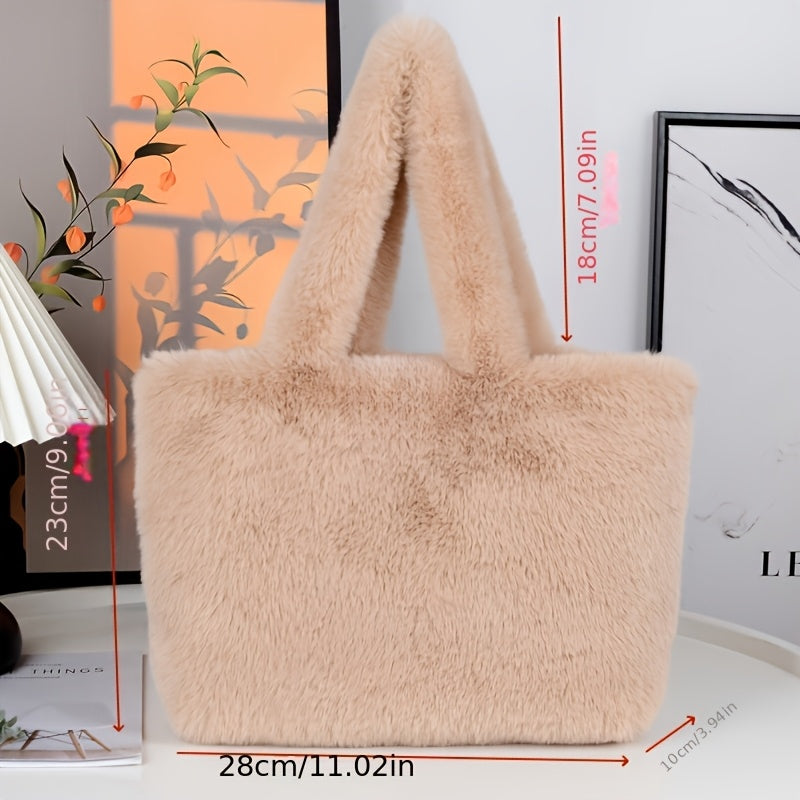 Oversized Fluffy Faux Fur Handbag with Cosmetic Pouch - Flossy Mom