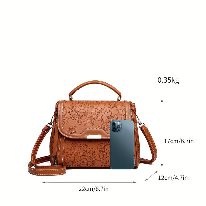 Adjustable Straps Embossed Floral Design PU Leather Bags - Flossy Mom
