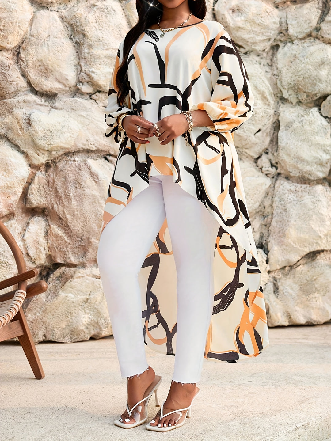 Modern Abstract Print Flowy Plus Size Blouses - Flossy Mom