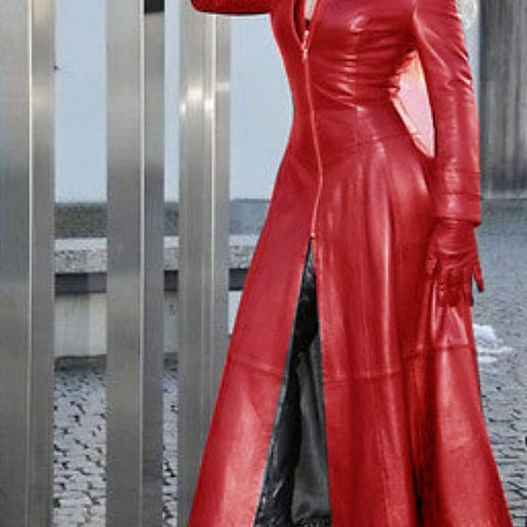 Luxe Stand-Up Collar Symmetrical Slit Hem Leather Coats - Flossy Mom