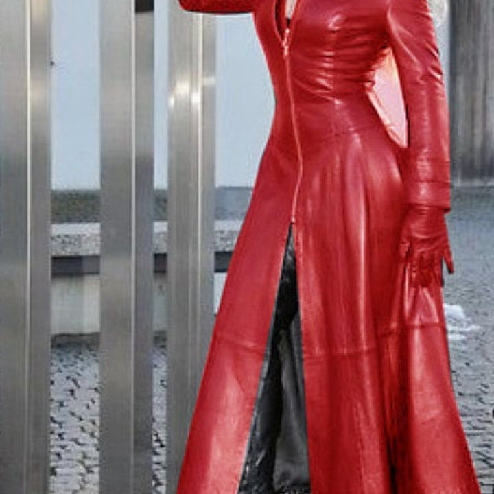 Luxe Stand-Up Collar Symmetrical Slit Hem Leather Coats - Flossy Mom