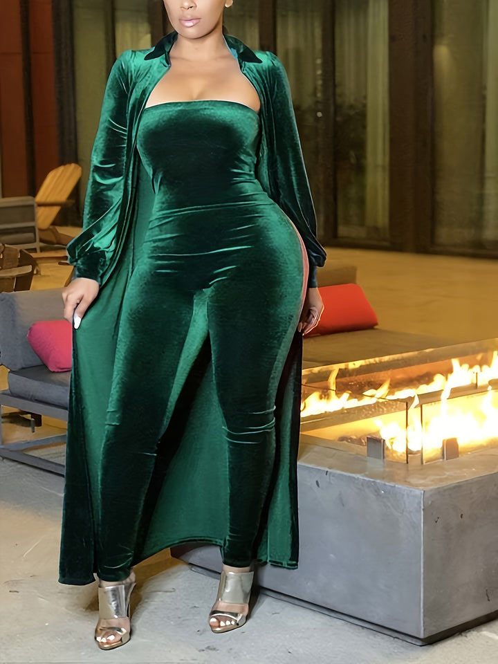 Silvery Fox Fur Velvet Form-Fitting Jumpsuit With Jacket - Flossy Mom