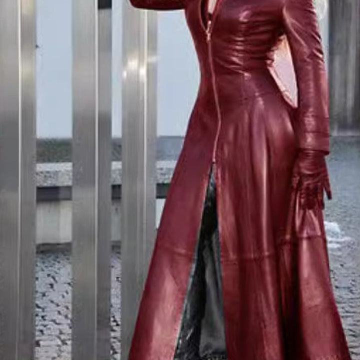 Luxe Stand-Up Collar Symmetrical Slit Hem Leather Coats - Flossy Mom