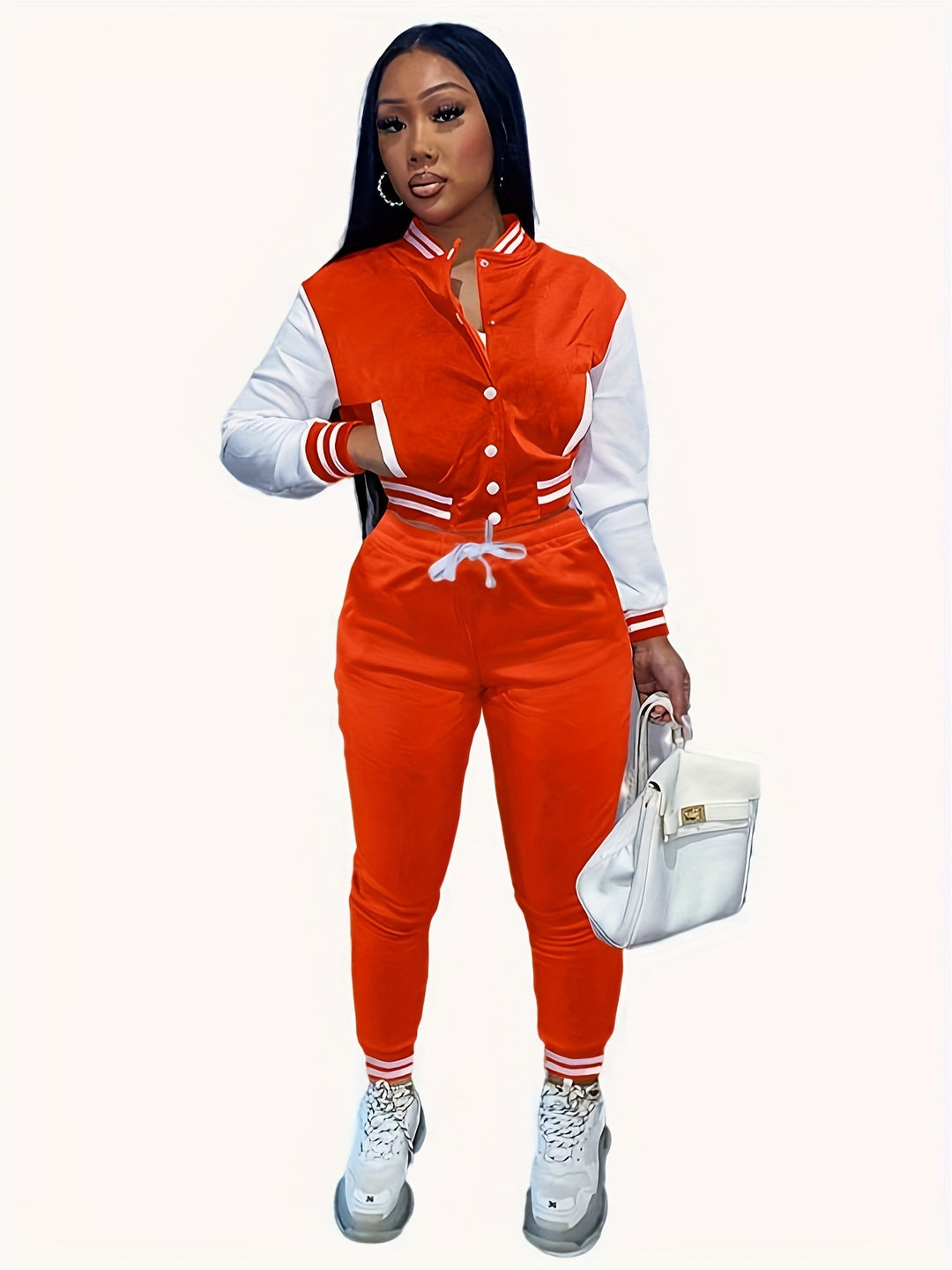 Trendy Streetwear Crop Baseball Jacket & Pants Set - Flossy Mom