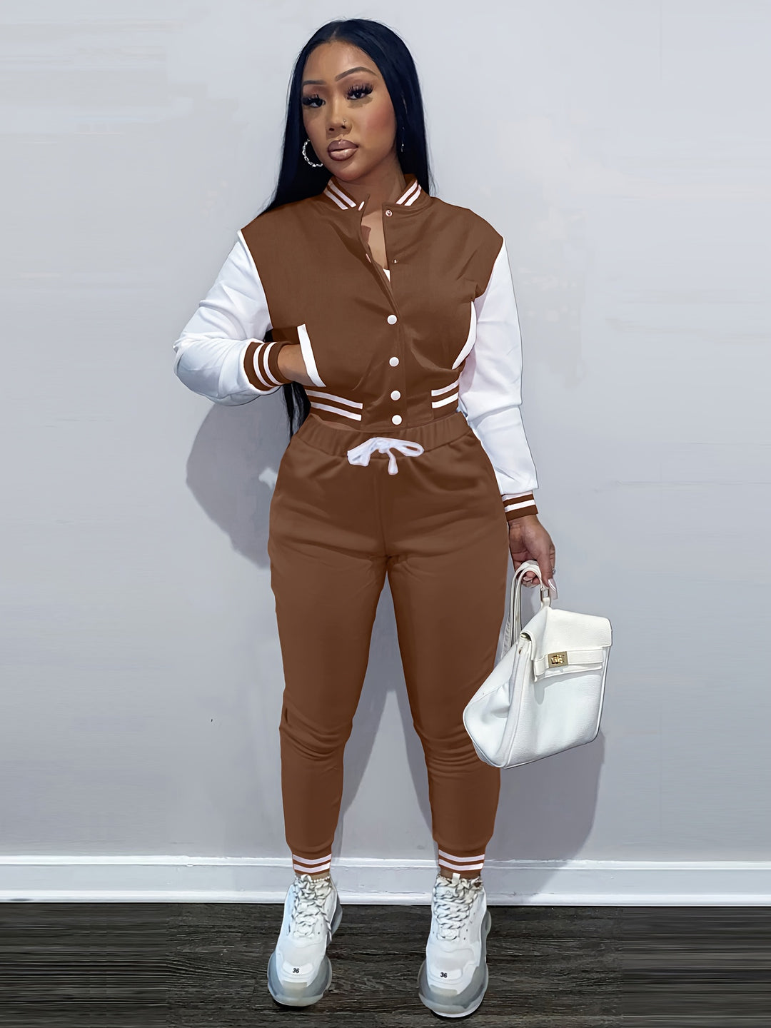 Trendy Streetwear Crop Baseball Jacket & Pants Set - Flossy Mom