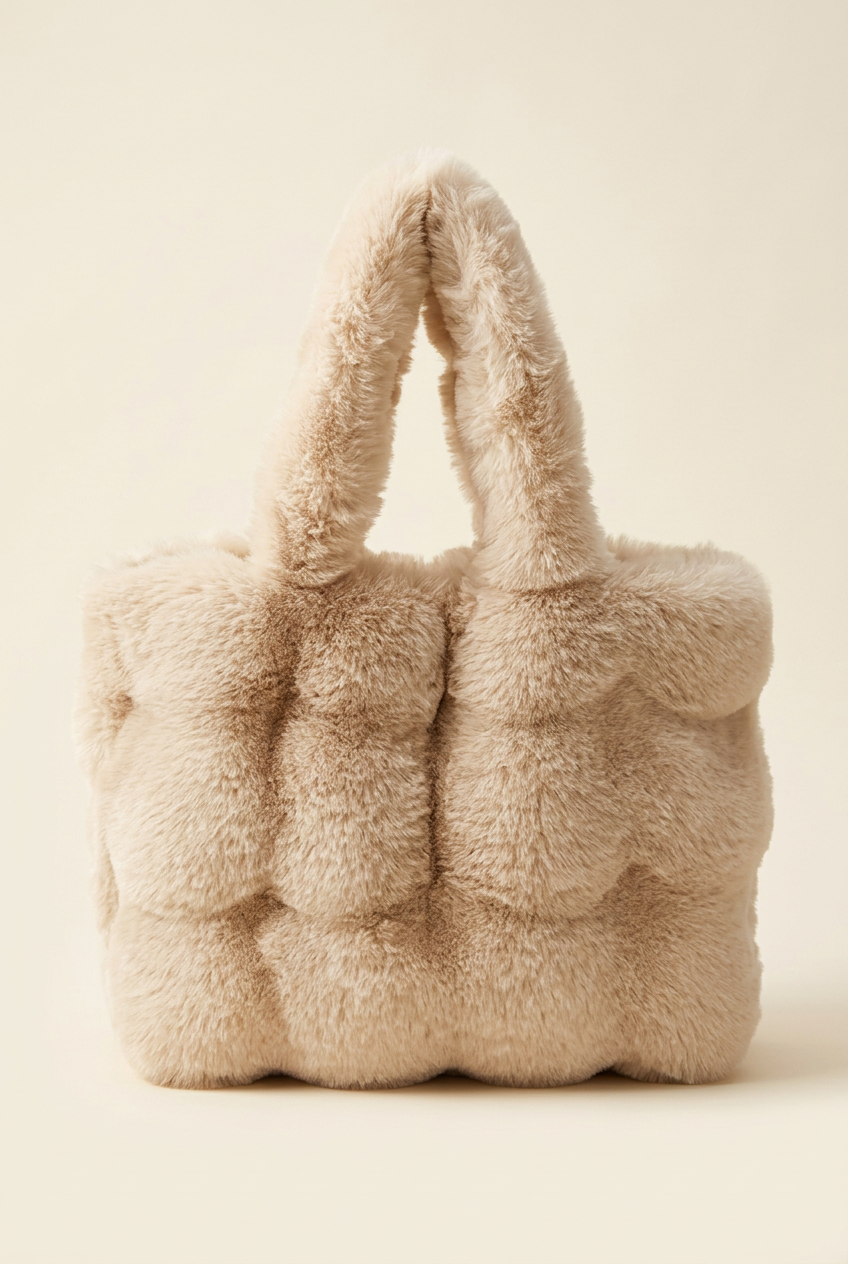 Cream plush handbag, bag-only preview