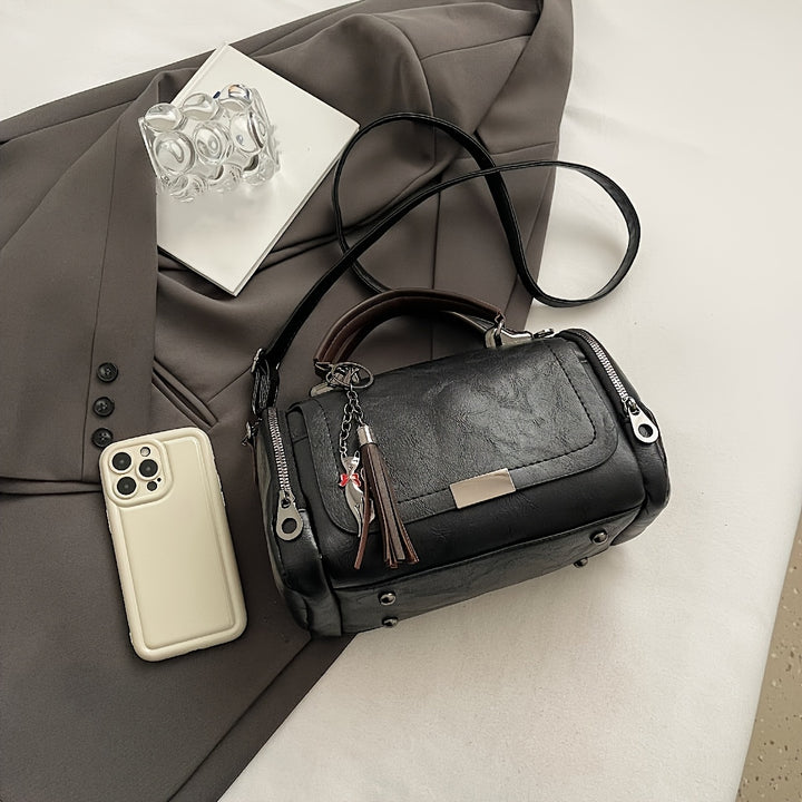 Classic PU Leather Boston Bags - Zipper & Keychain - Flossy Mom