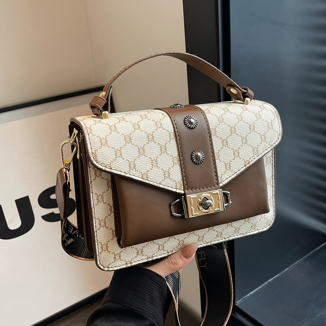 Straps Handle Lock Double Layer PU Leather Handbags - Flossy Mom