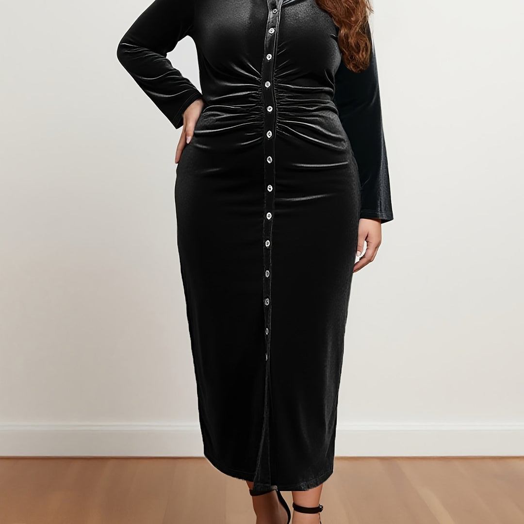 Boss Lady Chic – Black Velvet Button-Front Dresses - Flossy Mom