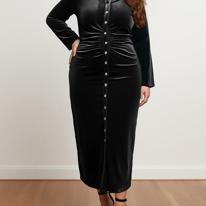 Boss Lady Chic – Black Velvet Button-Front Dresses - Flossy Mom