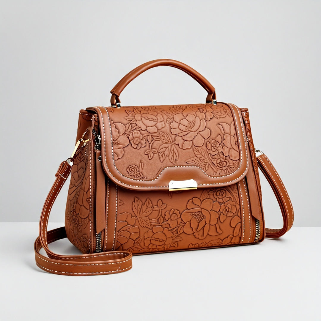 Adjustable Straps Embossed Floral Design PU Leather Bags - Flossy Mom