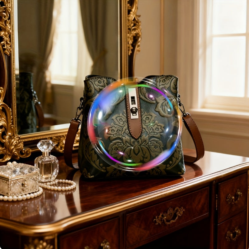 Glam Floral Print Handle Strap PU Leather Handbags - Flossy Mom