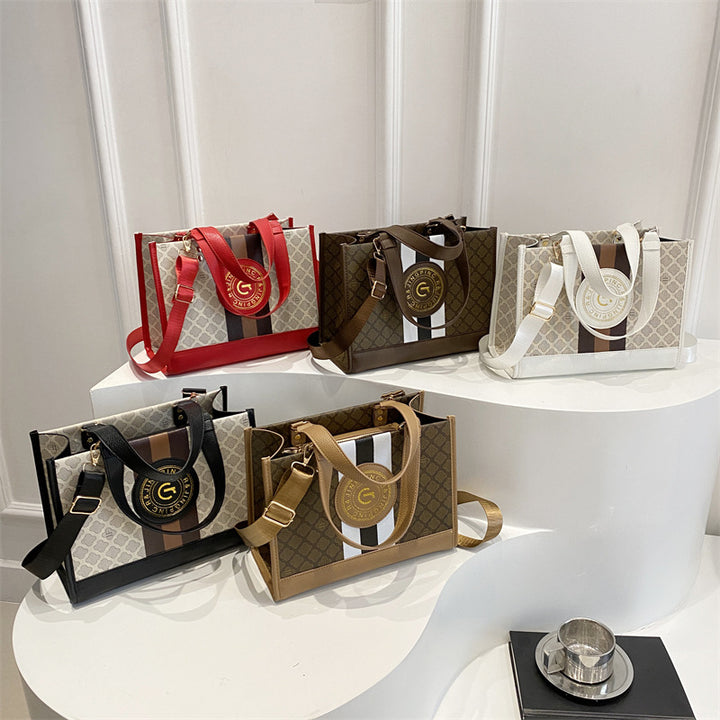 Luxury-Inspired Large Golden-Tone Hardware PU Leather Handbags - Flossy Mom