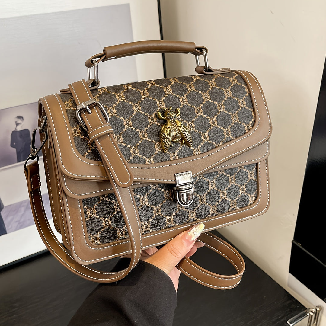 Geometric Pattern Strap Bee Pendant PU Leather Handbags - Flossy Mom