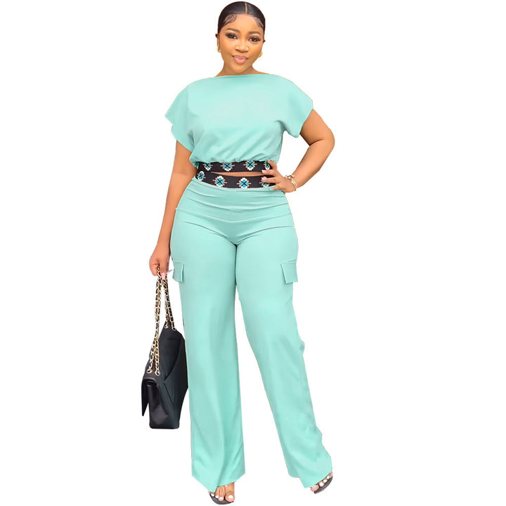 All-matching Loose Short-sleeved Exposed Navel Top and Pants Set