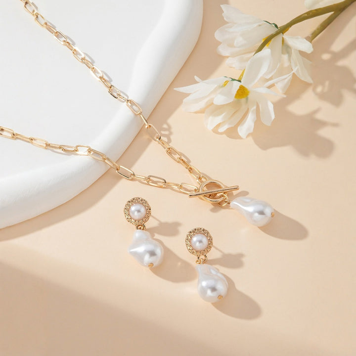 Baroque Pearl Pendant Earrings & Hollow Necklace - Flossy Mom