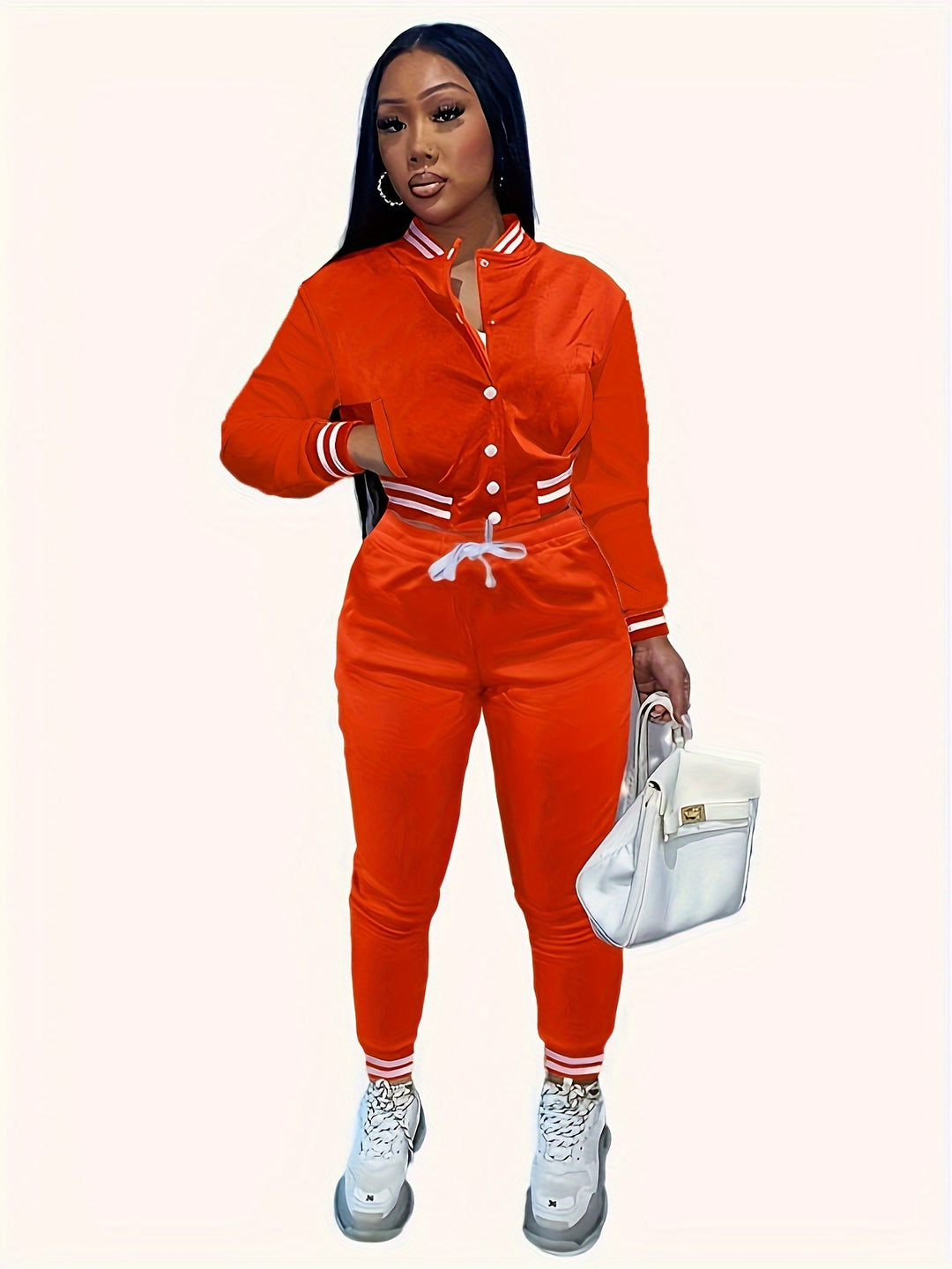 Trendy Streetwear Crop Baseball Jacket & Pants Set - Flossy Mom