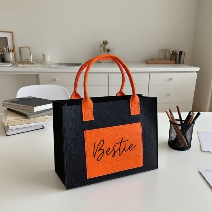 Fashionable Bestie Cursive Print Large Handbags - Flossy Mom