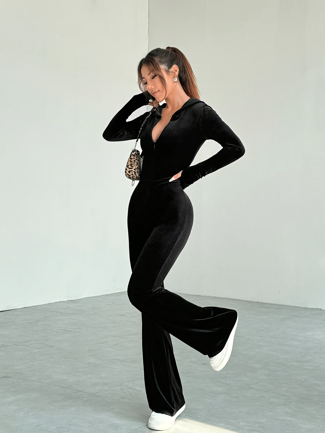 Sexy Velvet Look Hooded Jumpsuits – Street Luxe Vibes - Flossy Mom
