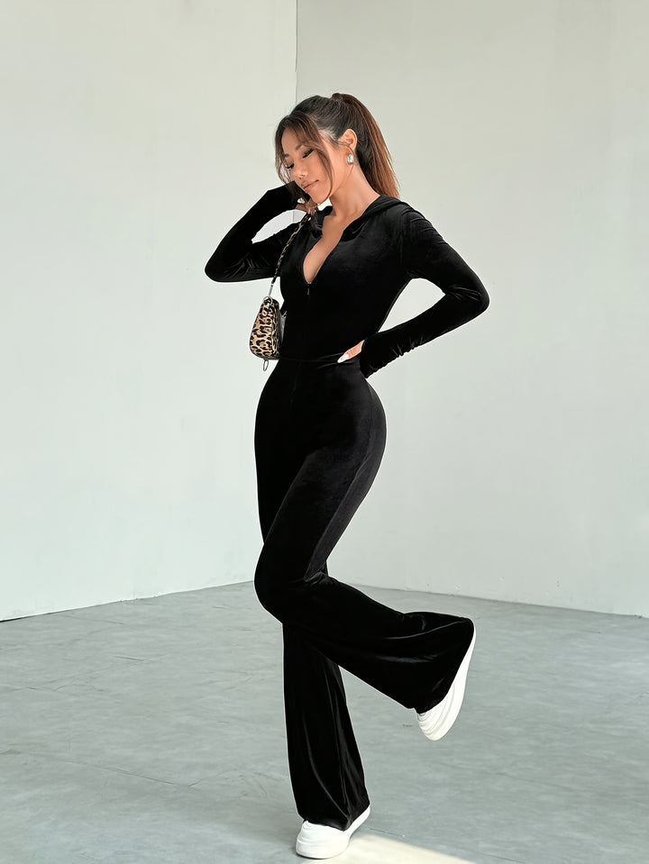 Sexy Velvet Look Hooded Jumpsuits – Street Luxe Vibes - Flossy Mom