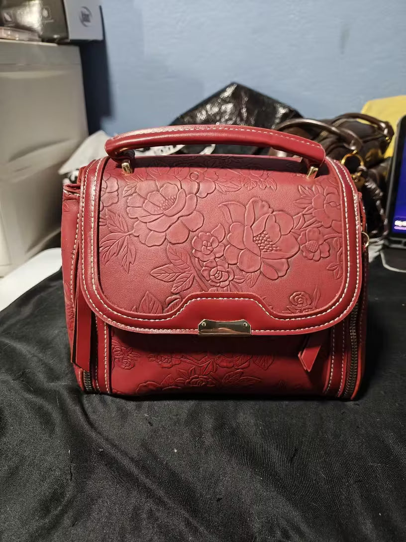 Adjustable Straps Embossed Floral Design PU Leather Bags - Flossy Mom