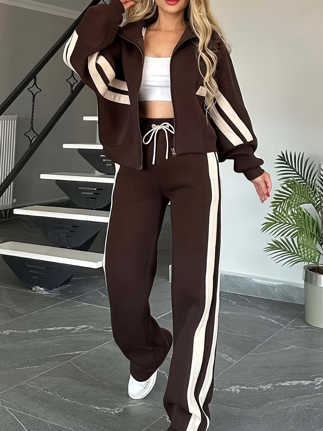 Y2K Soft Comfy Striped Plus Size Tracksuits - Flossy Mom