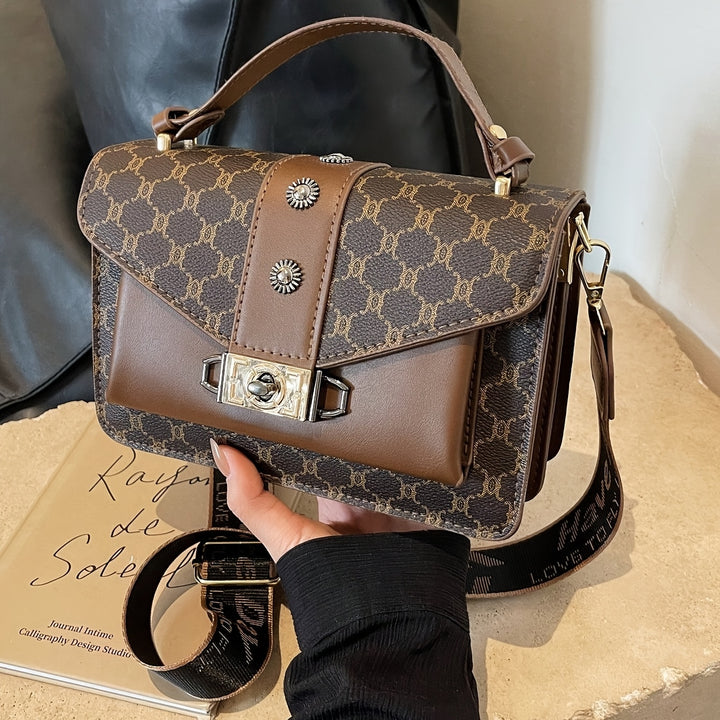 Straps Handle Lock Double Layer PU Leather Handbags - Flossy Mom