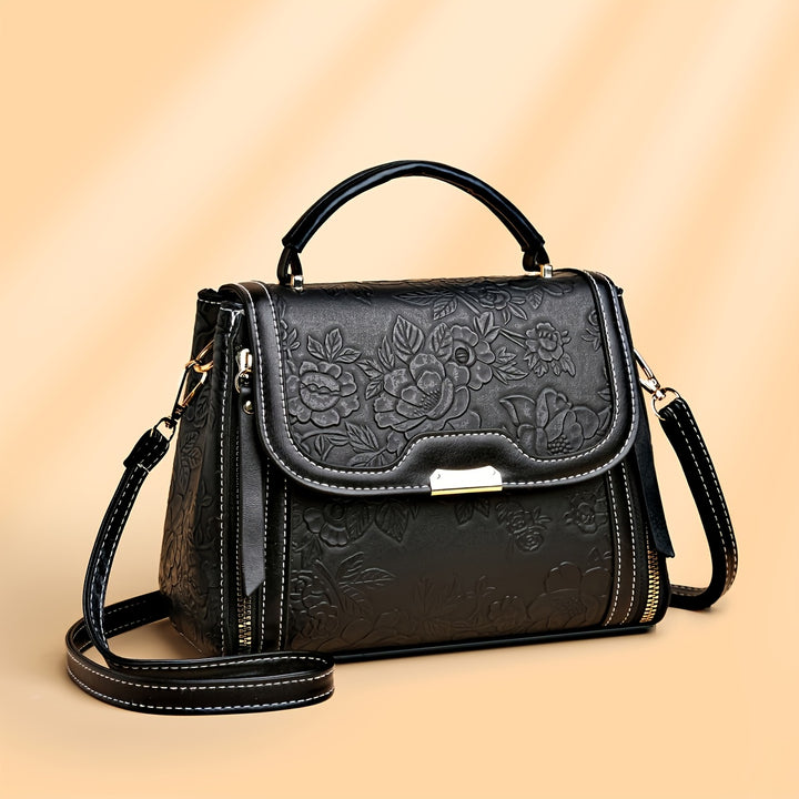 Adjustable Straps Embossed Floral Design PU Leather Bags - Flossy Mom