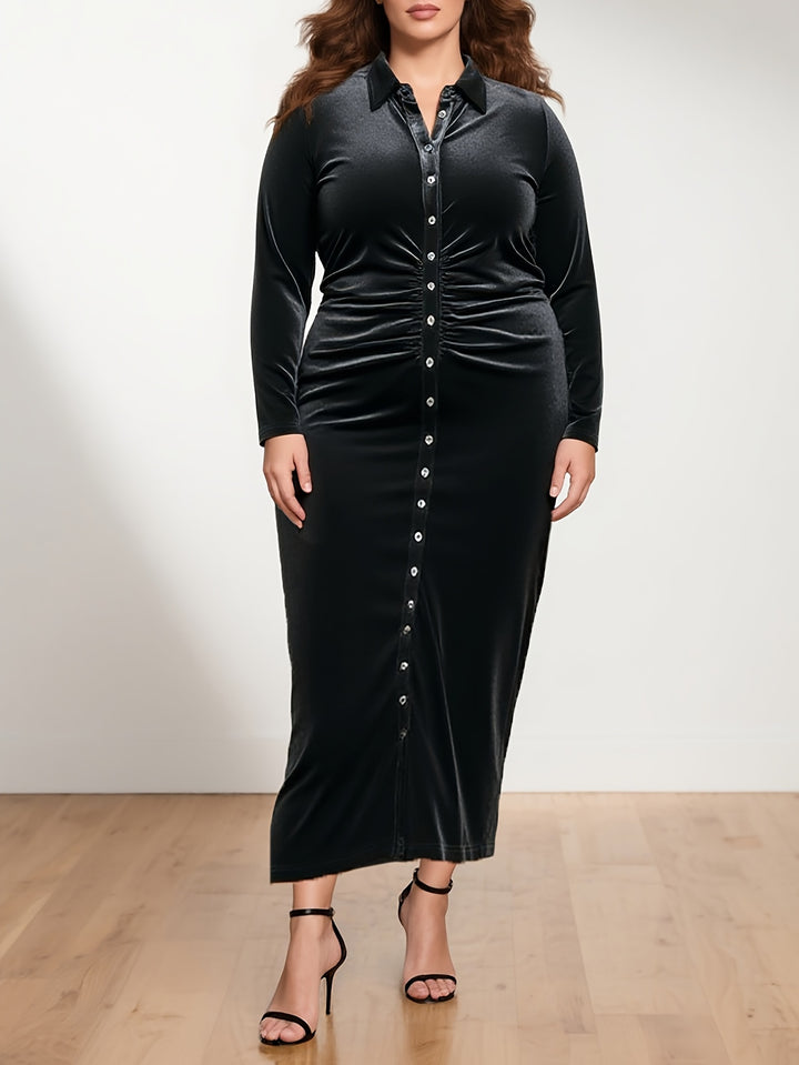 Boss Lady Chic – Black Velvet Button-Front Dresses - Flossy Mom