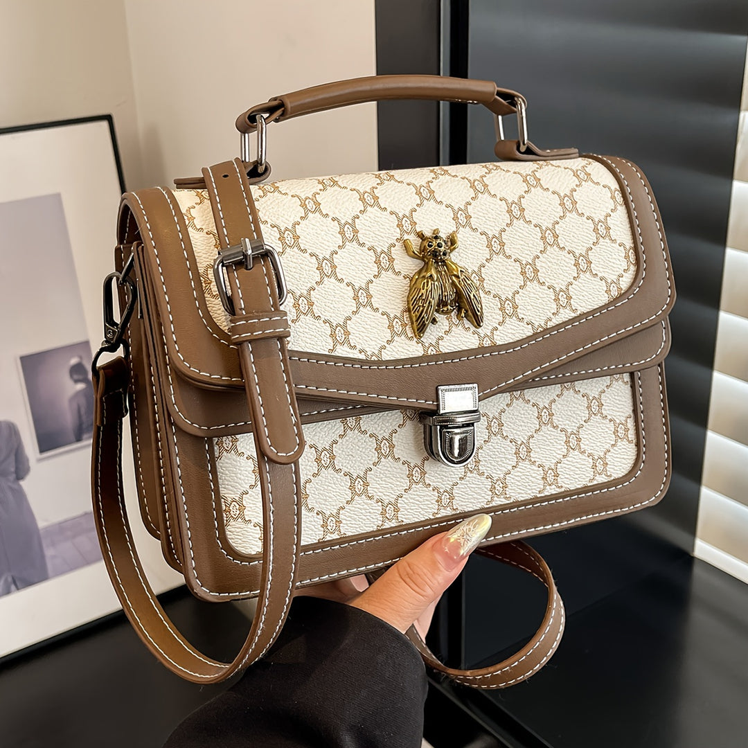 Geometric Pattern Strap Bee Pendant PU Leather Handbags - Flossy Mom