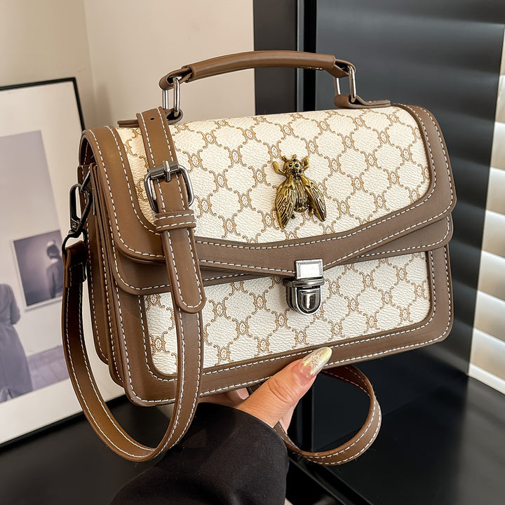 Geometric Pattern Strap Bee Pendant PU Leather Handbags - Flossy Mom