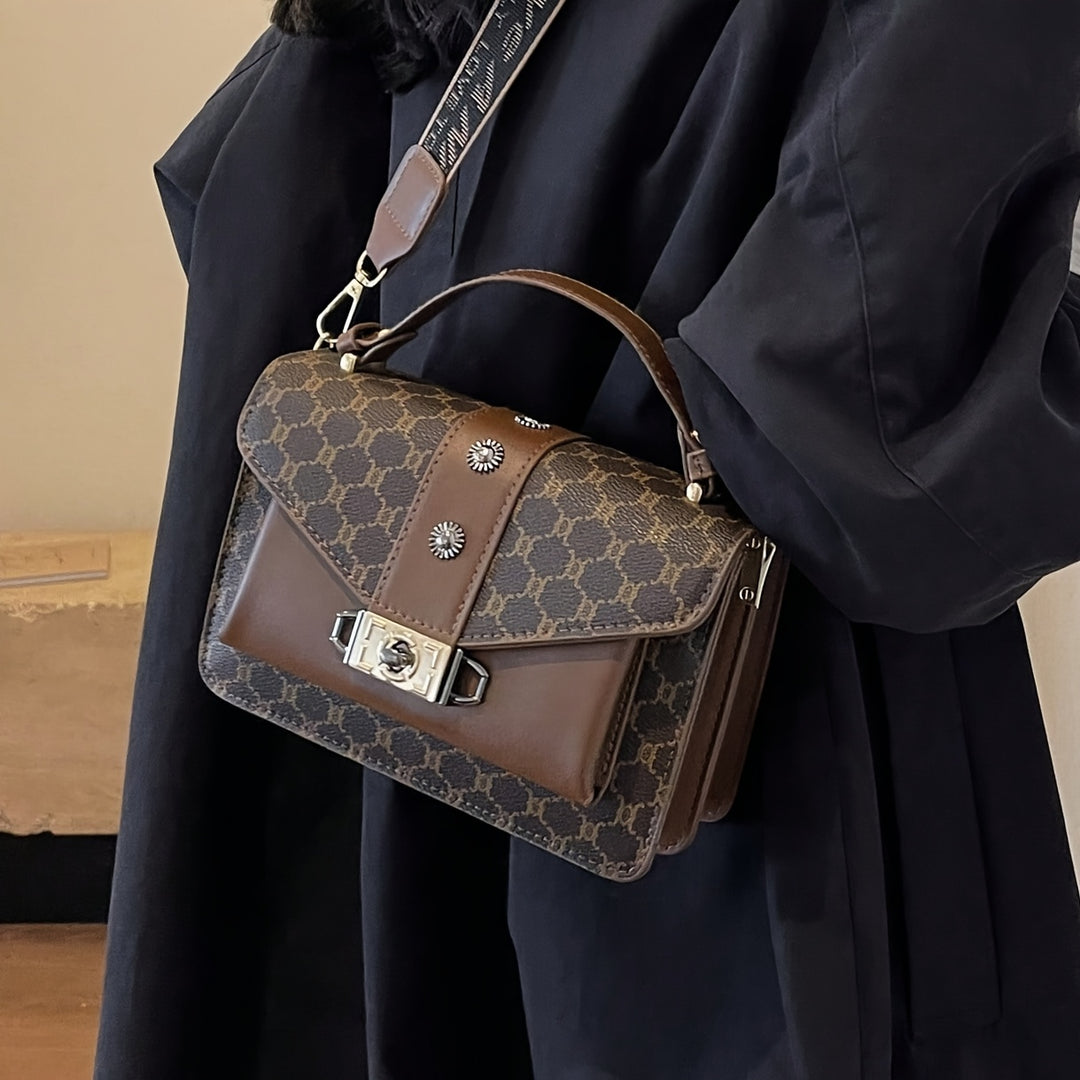 Straps Handle Lock Double Layer PU Leather Handbags - Flossy Mom