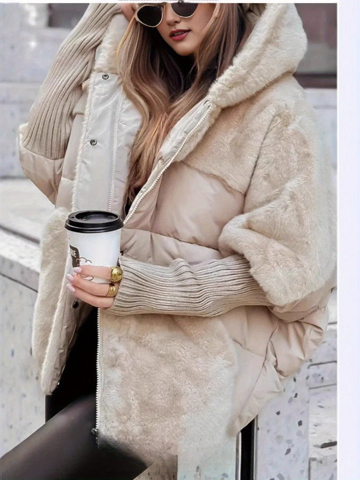 Winter Oversized Women's Coat with Faux Fur Collar - Flossy Mom