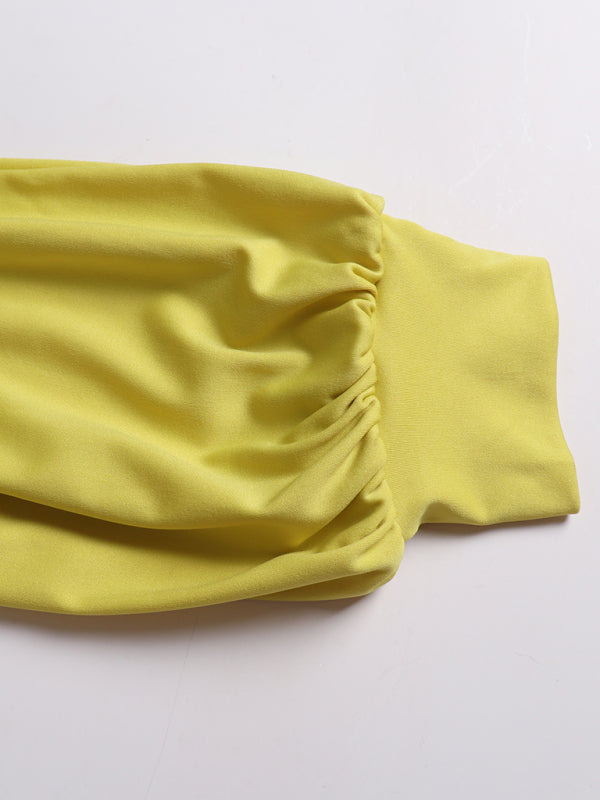 Women's Solid color turtleneck open back long sleeve jumpsuit
