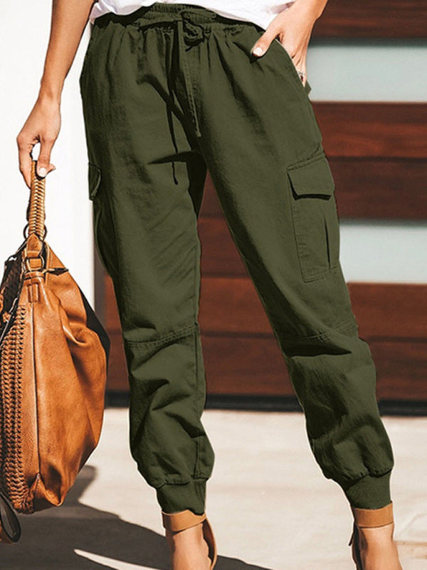 Women's Solid Color Casual Fashion Pocket Tie Cargo Trousers Women's Pants