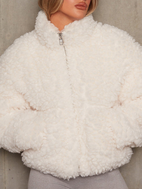 Plush Cardigan Cropped Fluffy Short Sherpa Wool Coats