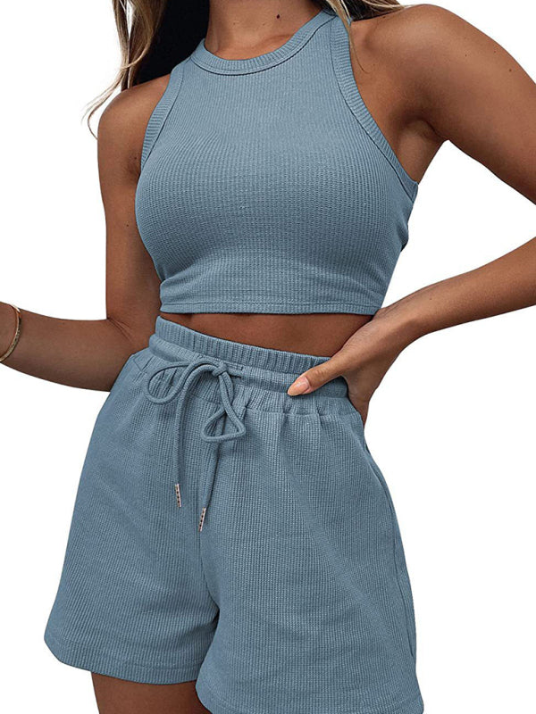 Soft Breathable Fabrics Sleeveless Relaxed-fit Crop Top and Shorts Sets