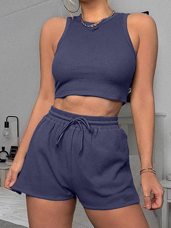 Soft Breathable Fabrics Sleeveless Relaxed-fit Crop Top and Shorts Sets