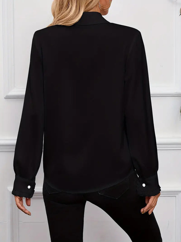 Office Lady Stand Up Collar Layered Ruffled Women’s Shirts - Flossy Mom