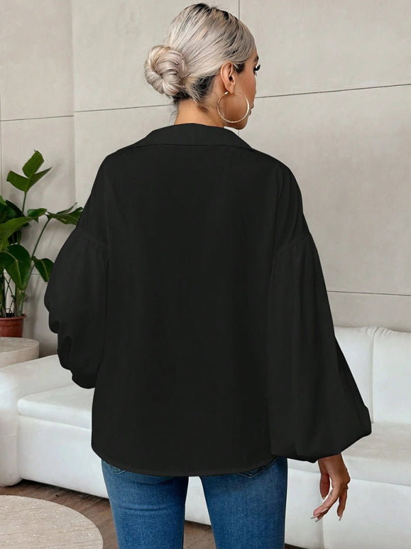 Office Lady Semi-open Long-Fitting Puff Shirts - Flossy Mom