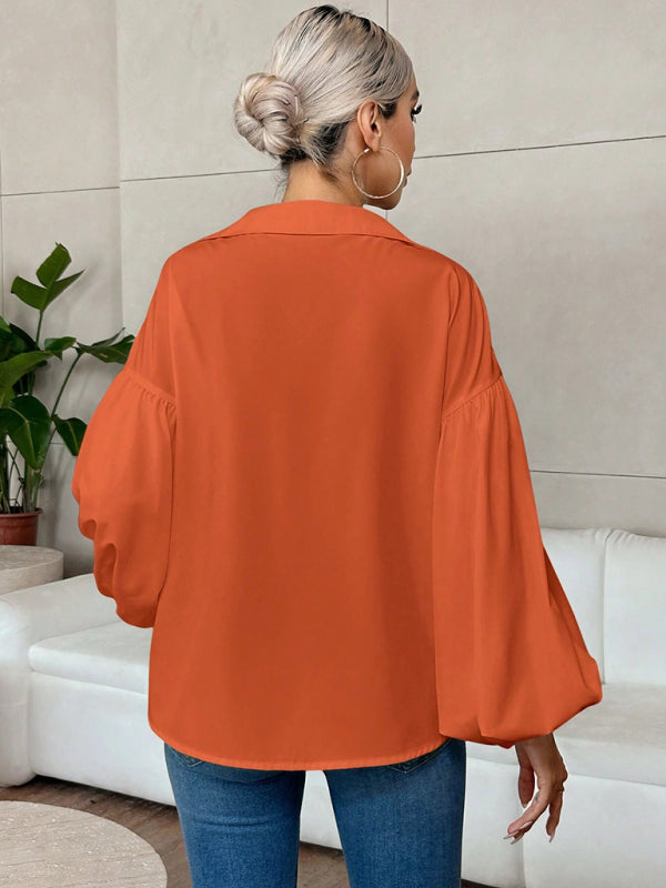 Office Lady Semi-open Long-Fitting Puff Shirts - Flossy Mom