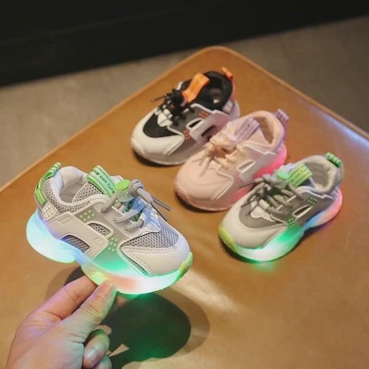 LED Luminous  Soft Soles Leather Mesh Sneakers